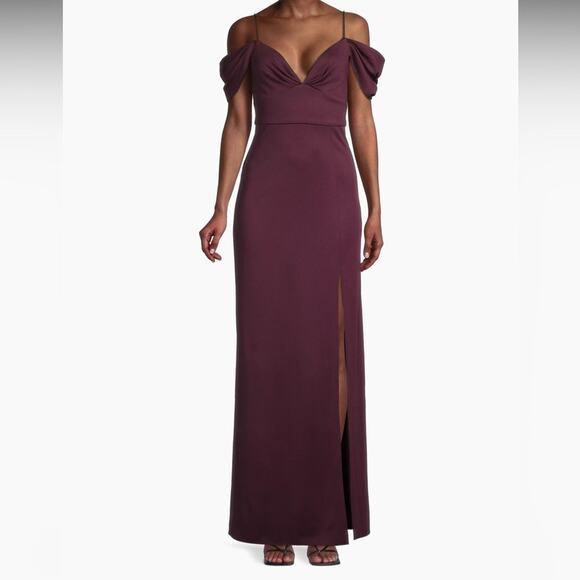 Sachin & Babi Brittany Stretch Crepe Cold-Shoulder Gown Deep Wine Women’s Sz 10 - Picture 1 of 9